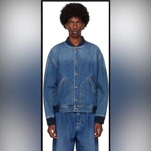 Moschino Blue Barcode Patch Denim Bomber Jacket